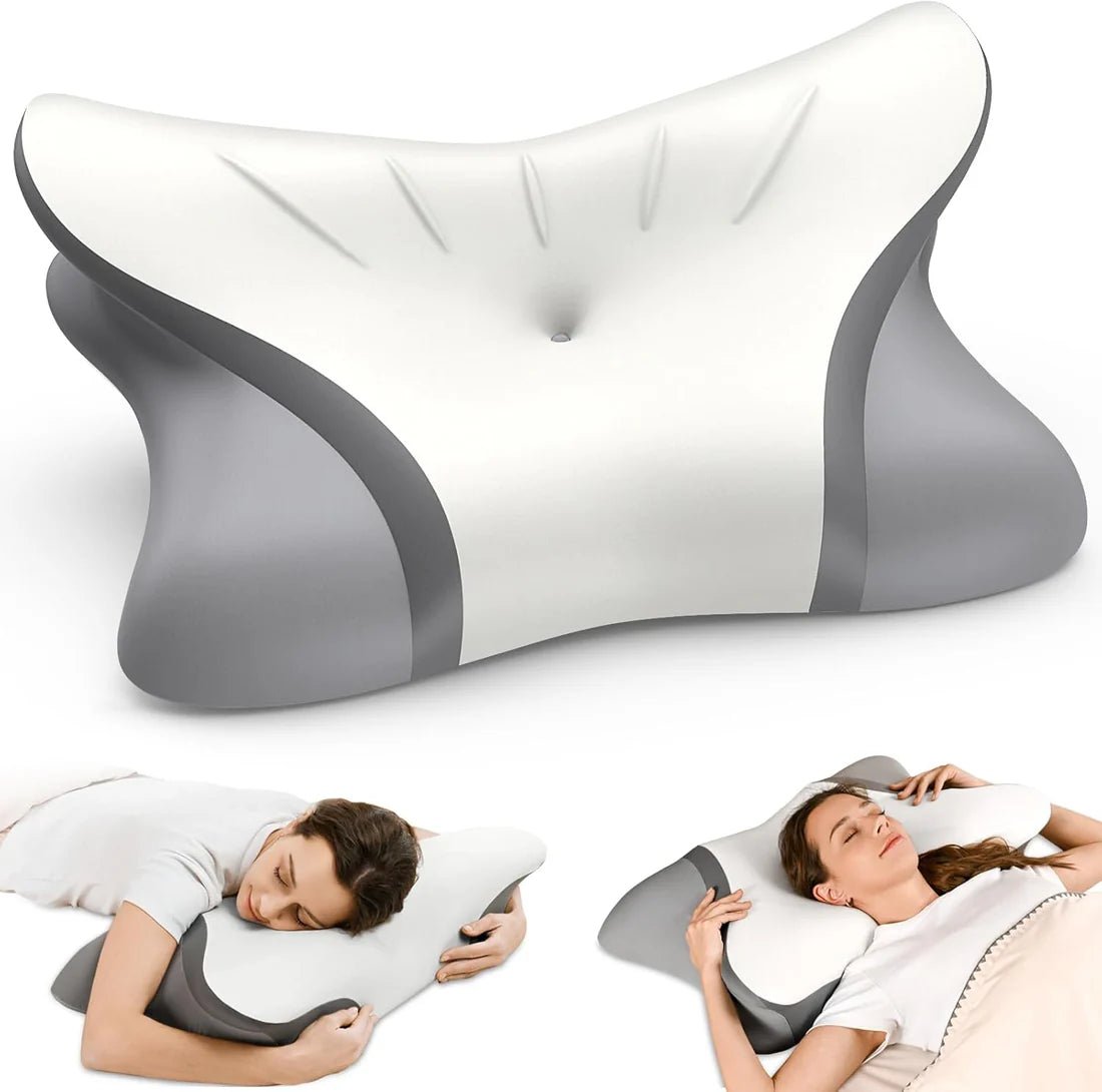 Contour Memory Foam Pillow with Cooling Cover (Queen Size- White)