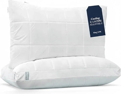 Cooling Adjustable Bed Pillows King Size Set of 2 for Back Stomach or Side Sleepers