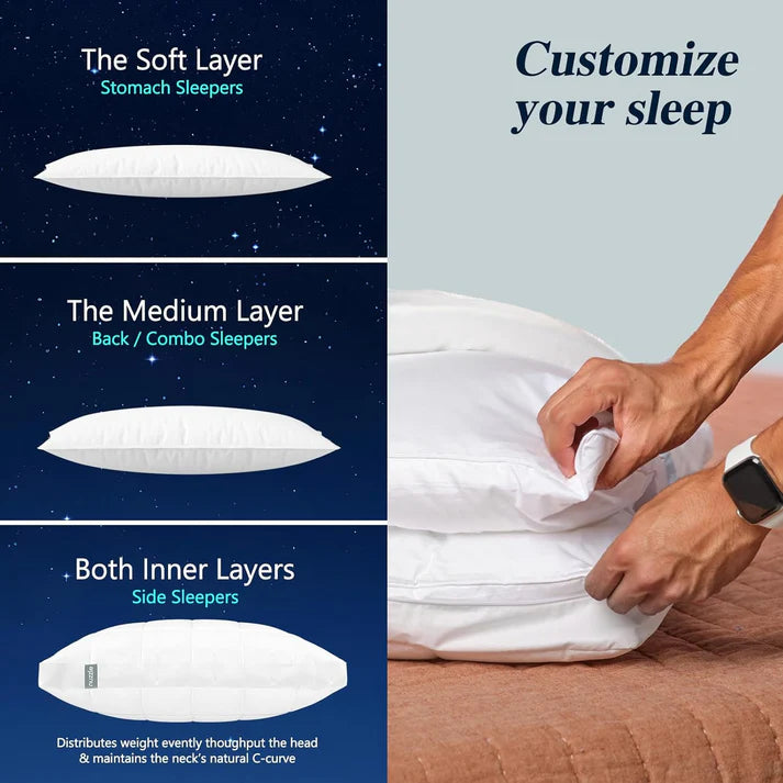 Cooling Adjustable Bed Pillows Standard Size for Back Stomach or Side Sleepers