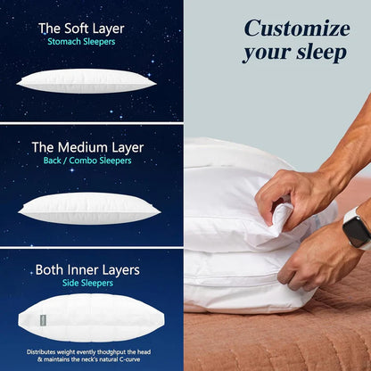 Cooling Adjustable Bed Pillows Standard Size for Back Stomach or Side Sleepers