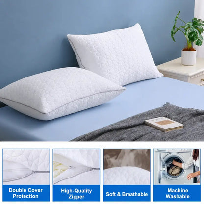 Cooling Bamboo-Blend Memory Foam Pillows - Machine Washable Cover