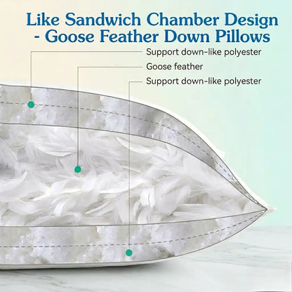Goose Feather Down Pillows - Sandwich Chamber Design