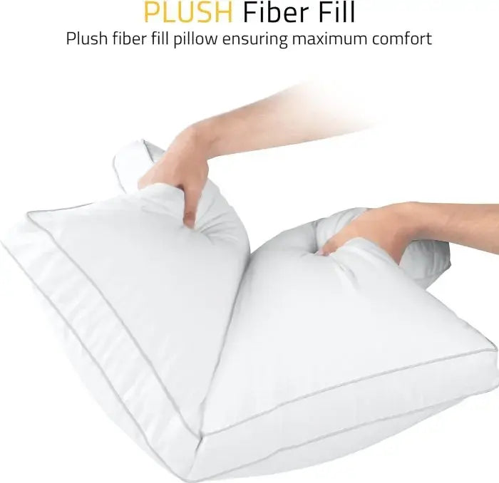 Gusseted Hotel Bed Pillows – Down Alternative (Queen Size, Set of 2) Plush Fiber Fill