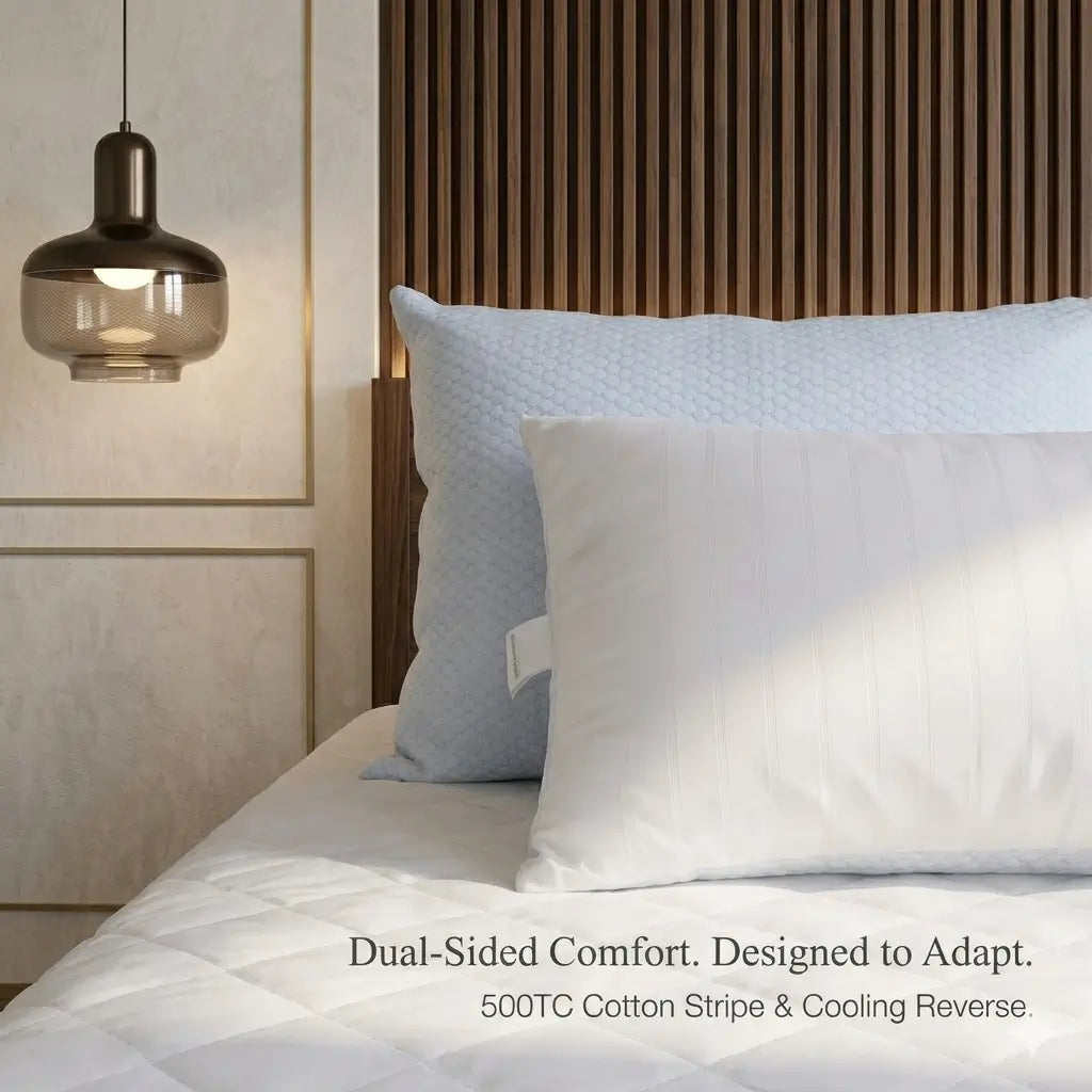 Hotel Quality Cooling Pillows Down Alternative (Pack of 2) 500 Thread Count Cotton Strip