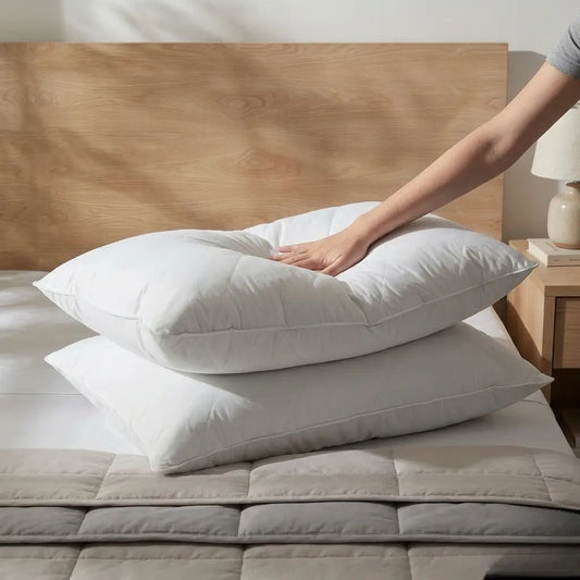 Three Chamber Goose Feather Down Pillows For Side & Back Sleepers (Set of 2)