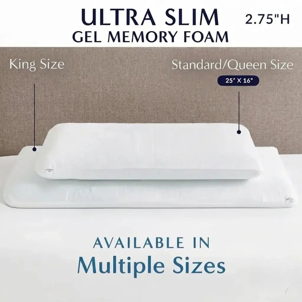 Ultra Slim Gel Memory Foam Pillow with Multiple Sizes