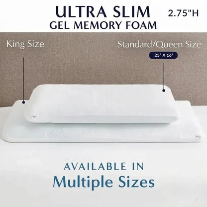 Ultra Slim Gel Memory Foam Pillow with Multiple Sizes