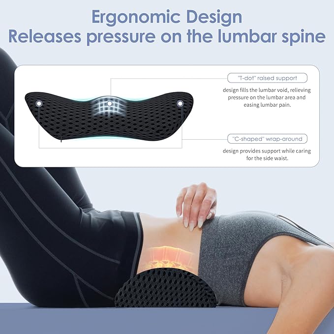 Back Pain Relieve Lumbar Support Pillow Ergonomic Memory Foam, CMFY, Detachable & Washable