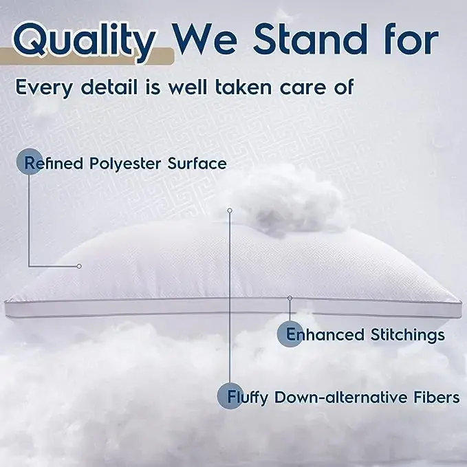 Bed Down Alternative Pillows for Sleeping, 2 Pack Fluffy Pillows for Bed, Machine Washable banner3