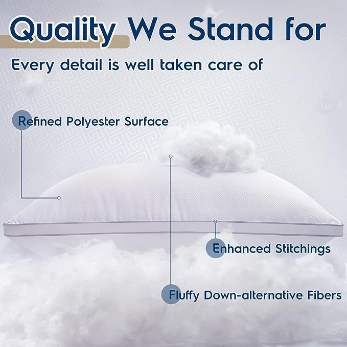 Bed Down Alternative Pillows for Sleeping, 2 Pack Fluffy Pillows for Bed, Machine Washable