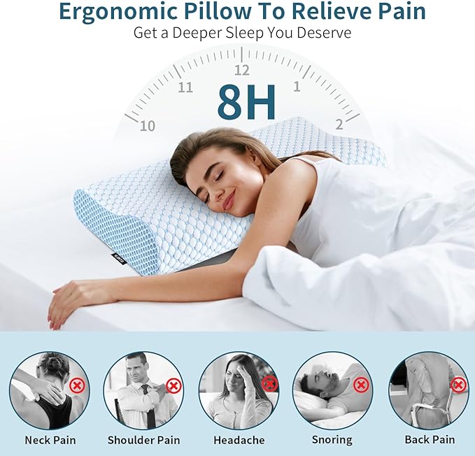 Cervical Pillow for Neck Pain Relief, Odorless Ergonomic Memory Foam Neck Support for All Sleepers