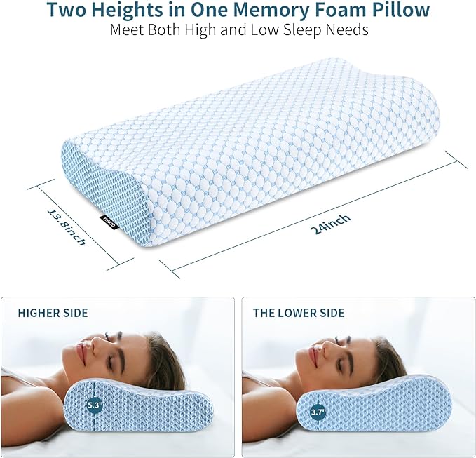 Cervical Pillow for Neck Pain Relief, Odorless Ergonomic Memory Foam Neck Support for All Sleepers