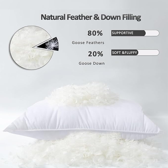 King/Queen Size Goose Down Feather Pillows Set of 2- Hotel Collection Bed Pillow for Sleeping