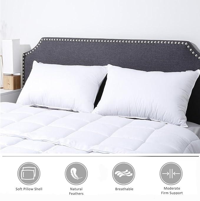 King/Queen Size Goose Down Feather Pillows Set of 2- Hotel Collection Bed Pillow for Sleeping