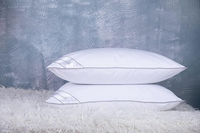 Goose Feathers Hotel Collection Down Pillows for Sleeping with Grey Piping King/Queen Size 1 Pack