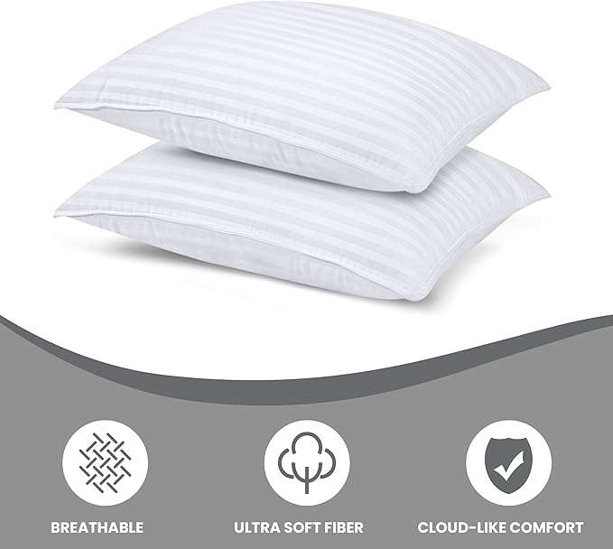 Hotel Quality Down Alternative Cooling Bed Pillows for Sleeping, Set of 2, for All Sleepers