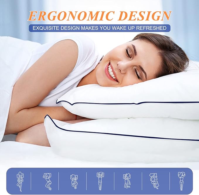 Hotel Quality Down Alternative Fill Cooling Bed Pillows Premium Soft for All Sleepers- Set of 2