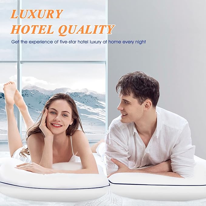 Hotel Quality Down Alternative Fill Cooling Bed Pillows Premium Soft for All Sleepers- Set of 2