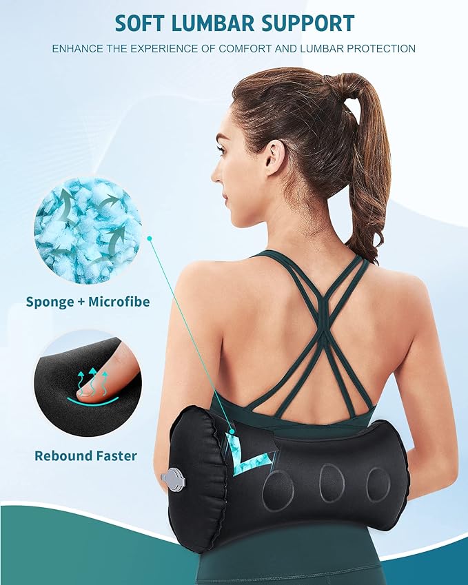 Inflatable Lumbar Pillow for Travel, Back Pain Relieve Lumbar Support Pillow