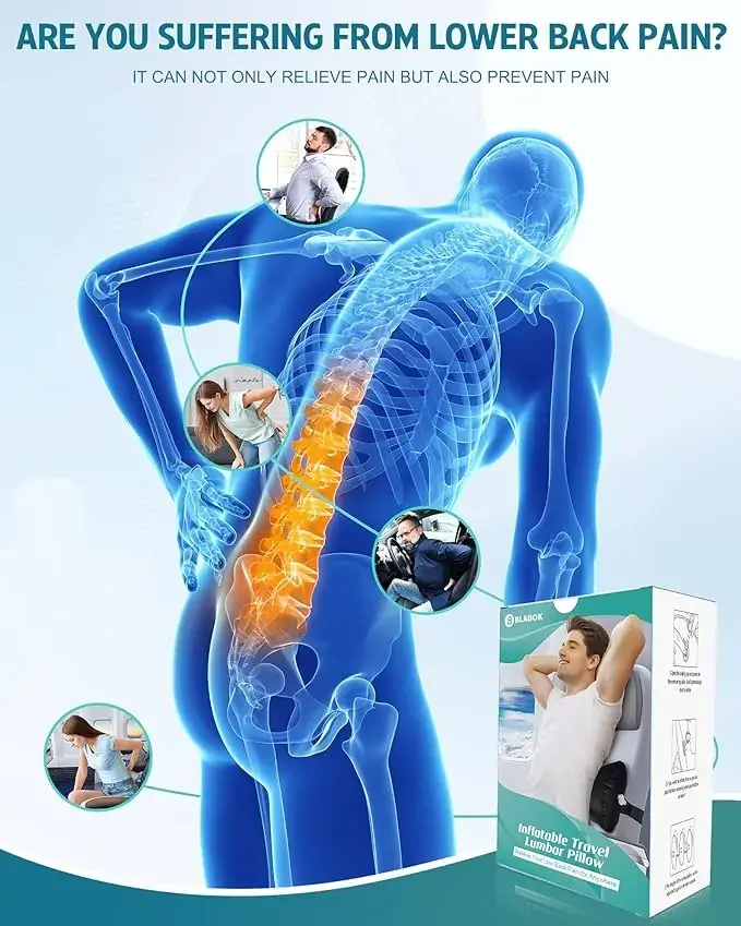 Inflatable Lumbar Support Pillow for Travel, Back Pain Relieve