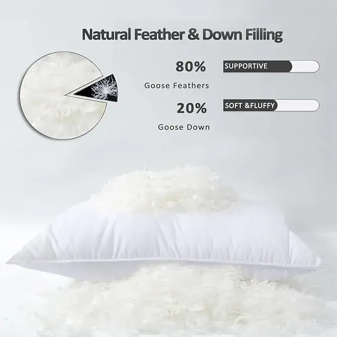 KingQueen Size Goose Down Feather Pillows Set of 2- Hotel Collection Bed Pillow for Sleeping banner 3