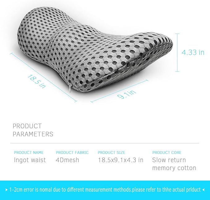 Lumbar Support Pillow - Memory Foam for Low Back Pain Relief, Ergonomic Streamline for All Seats