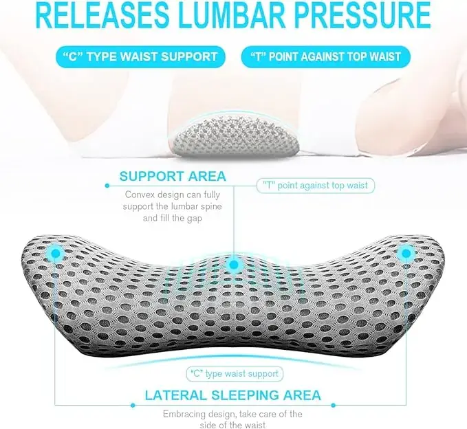 Lumbar Support Pillow - Memory Foam for Low Back Pain Relief, Ergonomic Streamline for All Seats