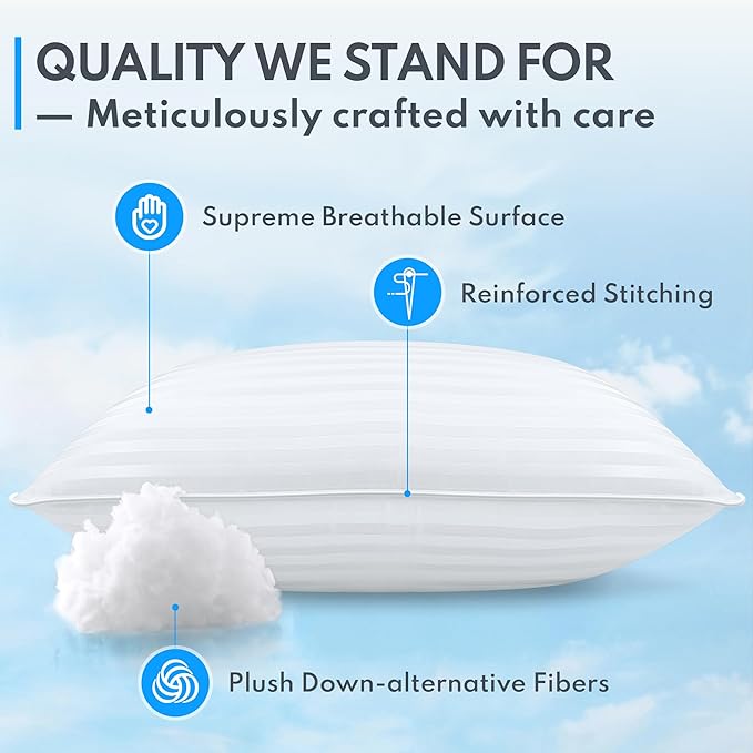 Skin-Friendly Queen Size Bed Pillows Set of 2 - Premium Down Alternative Cooling Pillows Soft Microfiber