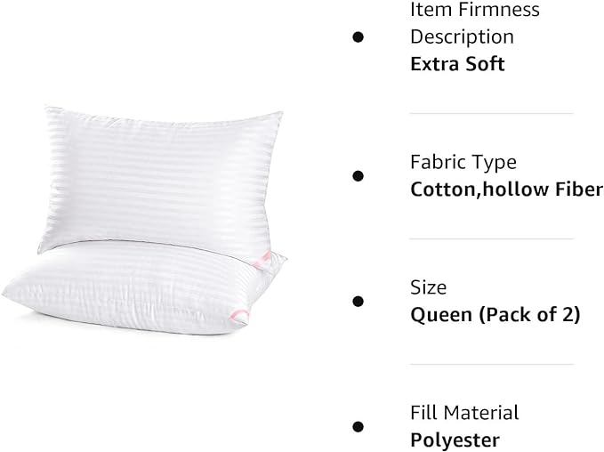 Super Soft Down Alternative Microfiber Filled Hotel Collection Pillows 2 Pack, For All Sleepers