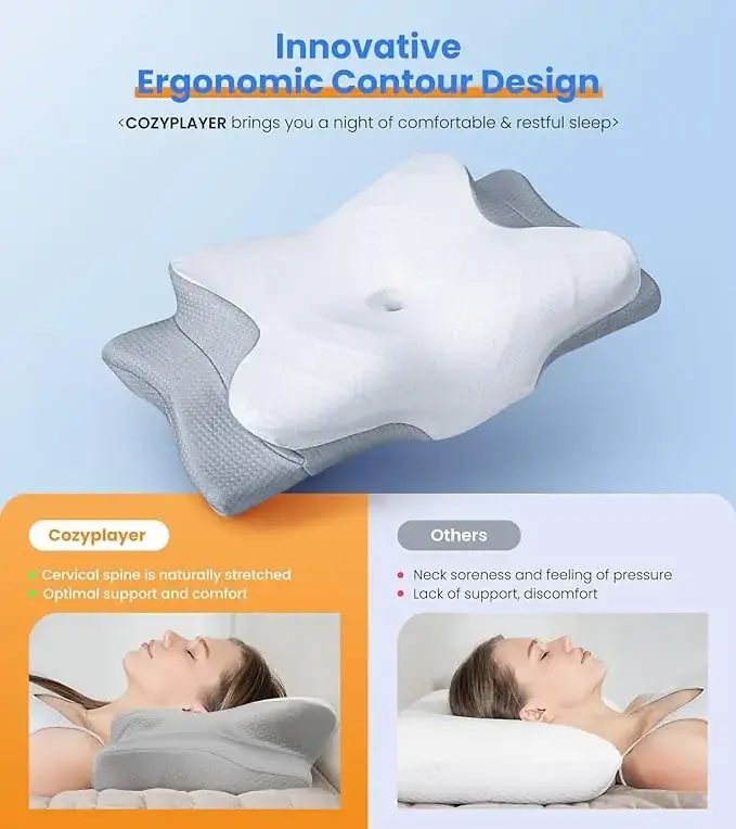 Ultra Pain Relief Cooling Pillow for Neck Support, Adjustable Cervical Odorless Ergonomic Memory Foam Pillows