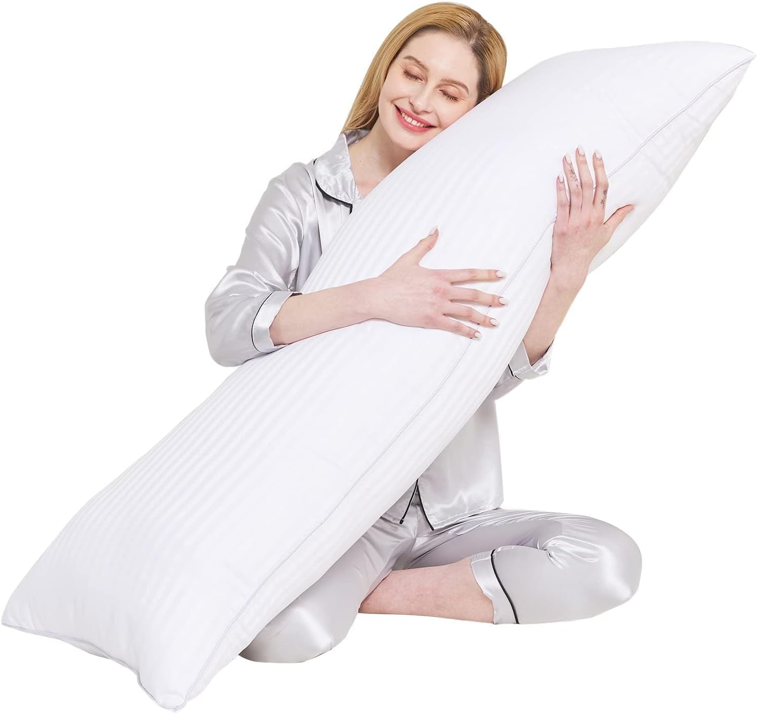 Body Pillow for Adults Breathable &Cooling Satin Stripe Long Pillow for Bed, Fluffy & Firm, 20x54 Inch