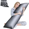 Body Pillow with Satin Pillowcase ,Long Pillow for Bed with Removable Cover, Grey (20x54) banner 1