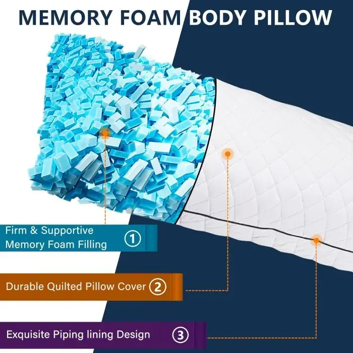 Cooling Memory Foam Body Pillows for Adults Sleeping, Long Pillow for Bed,20×54 Inch, White banner4